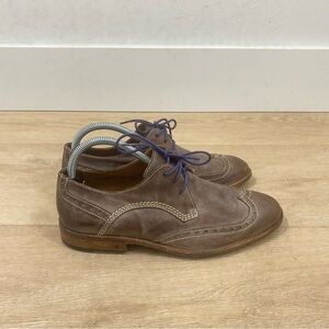 John Varvatos Wingtip Oxford Brogues Leather Canvas Dress Shoes Brown Mens 7